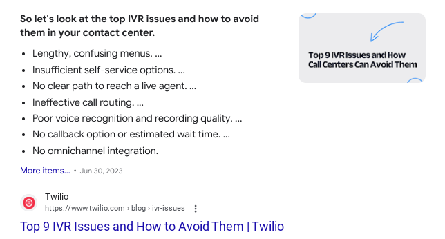 Featured snippet for blog post on the top IVR issues and how to fix them